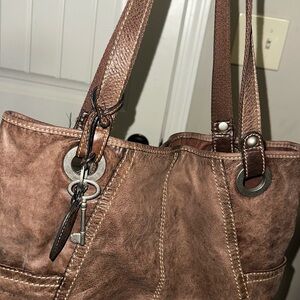 Fossil Brown Leather Tote Bag